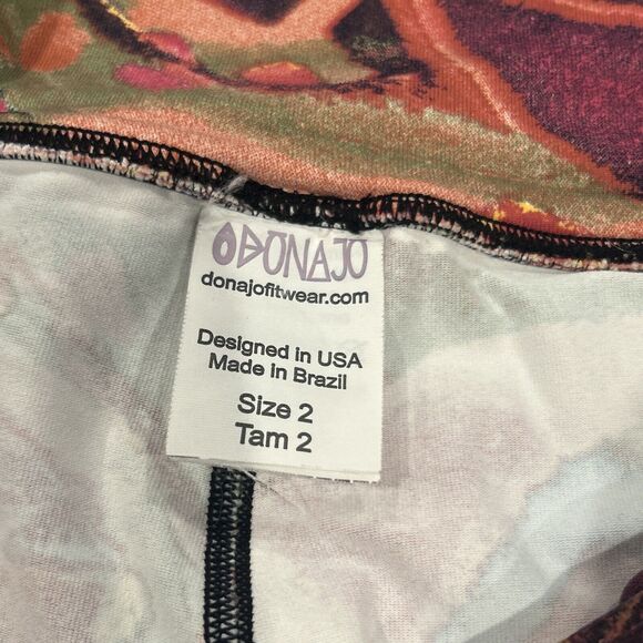 DonaJo Leggings Womens 2 Large Abstract Black Blue Pink Yellow Stretch Dona Jo - Picture 2 of 6